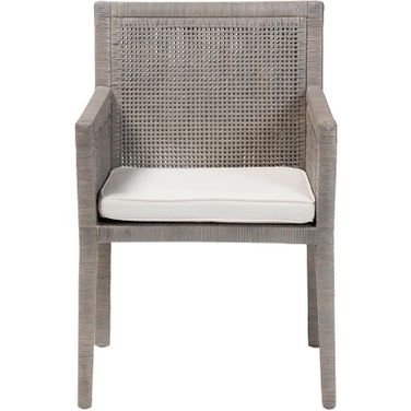 Karis Natural Rattan Dining Armchair In French Grey