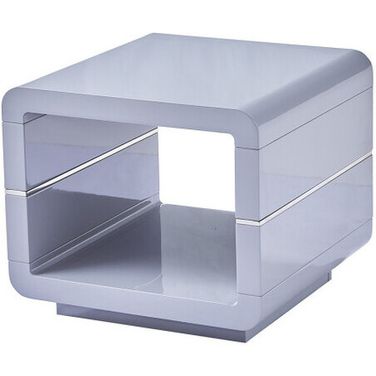 Karla Contemporary Wood End Table In Glossy Light Gray Lacquer Finish
