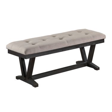 Karol Dining Bench In Beige Fabric and Weathered Gray Wood