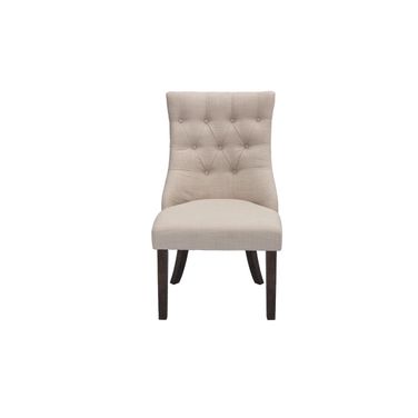 Karol Dining Chair with Tufted Seat In Beige Linen and Walnut Wood