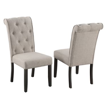 Karol Dining Chairs Set of 2 In Beige Fabric and Weathered Gray Wood