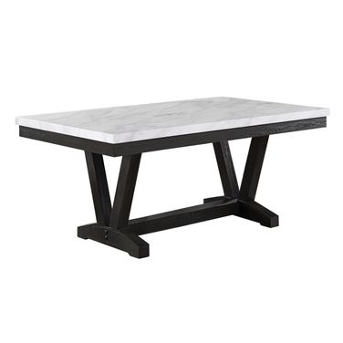 Karol Dining Table In Faux Marble Top and Weathered Gray Wood