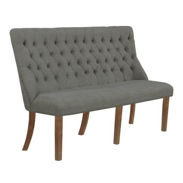 Karol Large Tufted Seats Dining Bench In Gray Linen Fabric and Walnut Wood Base