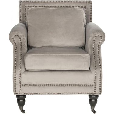 Karsen Mushroom Taupe and Espresso Club Chair with Silver Nailhead Detail
