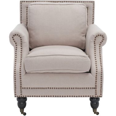 Karsen Taupe and Dark Cherry Finish Club Chair with Brass Nailhead Detail