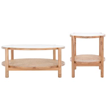Karyna Rattan and Glass Occasional Table Set In Clear and Natural