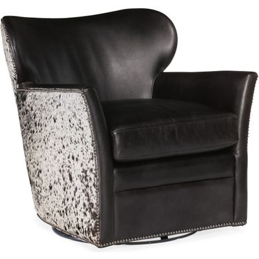 CC Kato Black Leather Swivel Chair With Salt Pepper Hoh