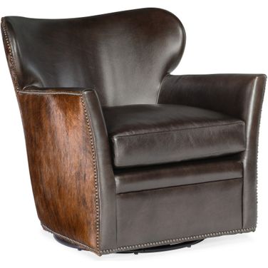 CC Kato Brown Leather Swivel Chair With Dark Hoh