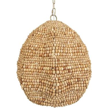 Kauri 1 Light Wooden Bead Pendant In Brass