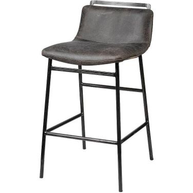 Kavalan 33.5 Inch Total Height Ebony Leather Seat Black Metal Frame Counter Stool