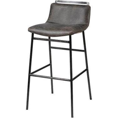 Kavalan 37.5 Inch Total Height Ebony Leather Seat Black Metal Frame Bar Stool