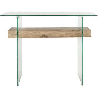 Kayley Clear and Natural Rectangular Modern Glass Console Table