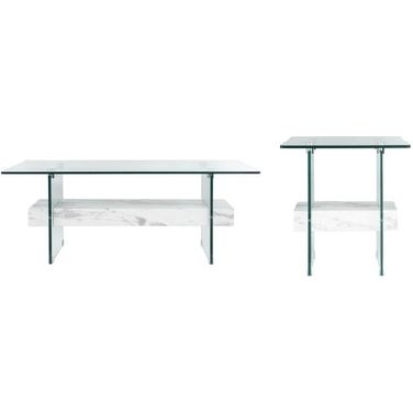 Kayley Glass Occasional Table Set In White