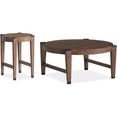 Kaysen Round Occasional Table Set In Wallaby And Matte Black