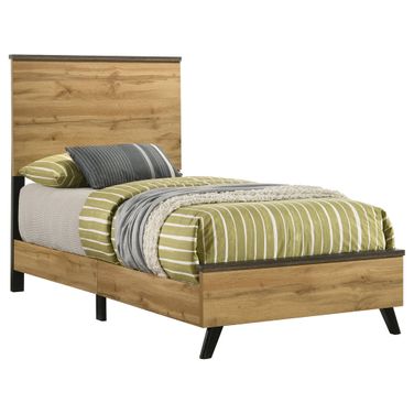 Kaywood 52 Inch Twin Panel Bed In Weathered Brown and Natural Pine