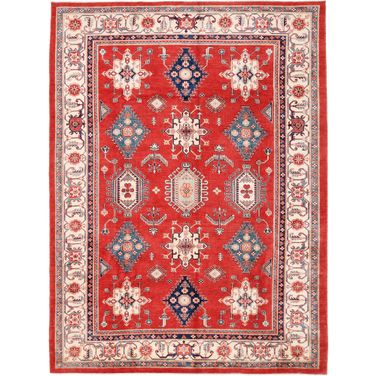 Kazak Collection Wool Area Rug- 8'11" x 11'11" In Ivory and Rust