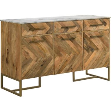 Keaton 3-door Accent Cabinet with Marble Top Natural and Antique Gold