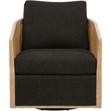 Keegan Rattan Swivel Chair In Ebony