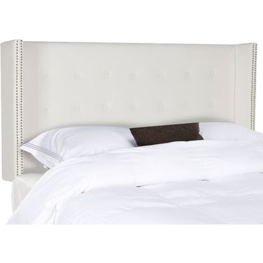 Keegan White Full Velvet Tufted Winged Headboard with Silver Nailhead Detail