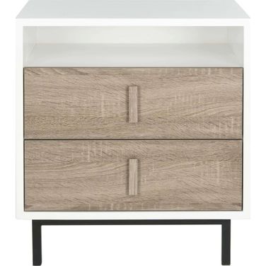 Kefton White, Oak and Black Scandinavian Lacquer 2-Drawer Cabinet