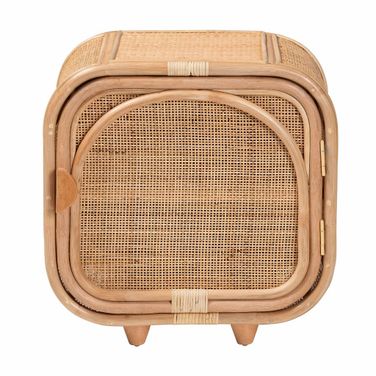 Keita Rattan and Mahogany Wood Nightstand In Natural
