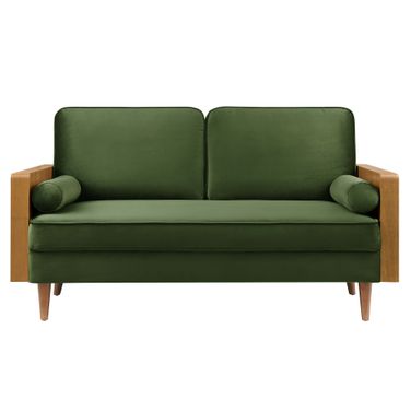 Kellan Performance Velvet Loveseat In Walnut and Moss Green