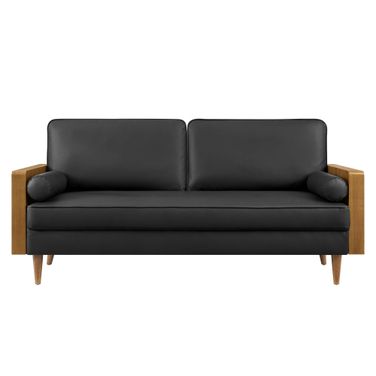 Kellan Vegan Leather Sofa In Walnut and Black