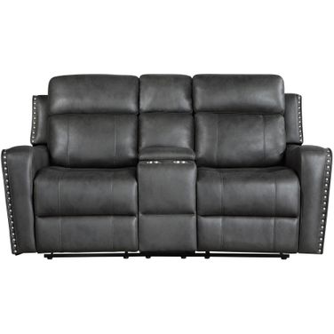 Kellen Power Double Reclining Loveseat with Center Console In Gray
