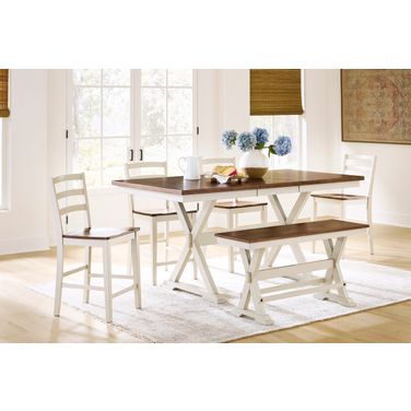 Kellerby Counter Height Extendable Dining Room Set In Antique White/Brown