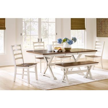 Kellerby Extendable Dining Room Set In Antique White and Brown
