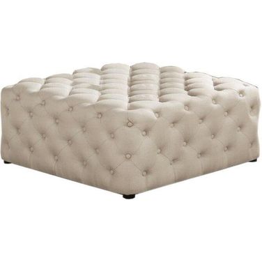 Kelly Square Transitional Linen Fabric Ottoman In Beige