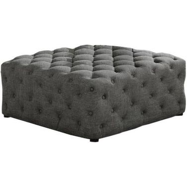 Kelly Square Transitional Linen Fabric Ottoman In Gray