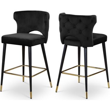 Kelly Velvet Stool Set of 2 In Black