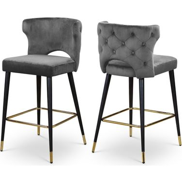 Kelly Velvet Stool Set of 2 In Grey