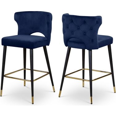 Kelly Velvet Stool Set of 2 In Navy