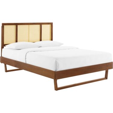 Kelsea Cane and Wood King Platform Bed With Angular Legs In Walnut