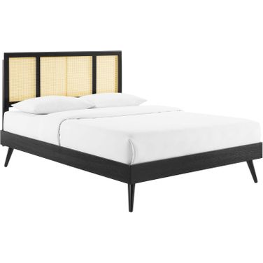 Kelsea Cane and Wood King Platform Bed With Splayed Legs In Black