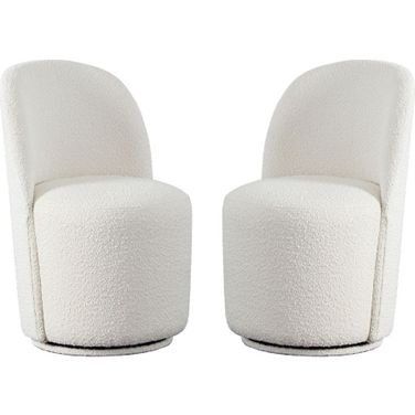 Kendall Dining Swivel Chair In Ivory Boucle Fabric