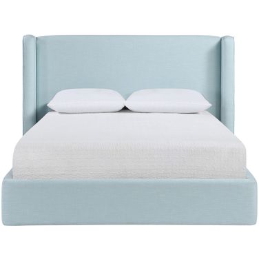 Kendall Linen Textured Fabric Upholstered Full Bed In Light Blue