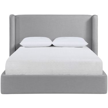 Kendall Linen Textured Fabric Upholstered King Bed In Grey