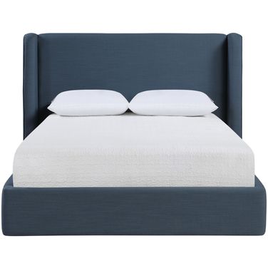 Kendall Linen Textured Fabric Upholstered Queen Bed In Navy