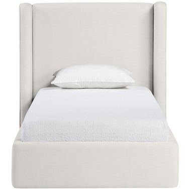 Kendall Linen Textured Fabric Upholstered Twin Bed In Cream