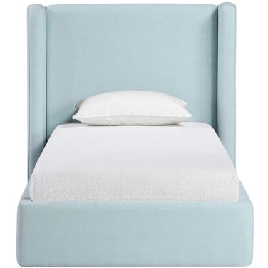 Kendall Linen Textured Fabric Upholstered Twin Bed In Light Blue