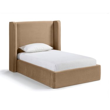 Kendall Velvet Upholstered Twin Bed In Beige