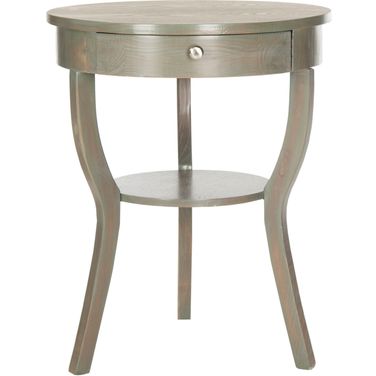 Kendra French Grey Round Pedestal End Table with Drawer