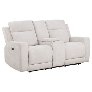 Kennett Chenille Upholstered Power Reclining Loveseat In Ivory
