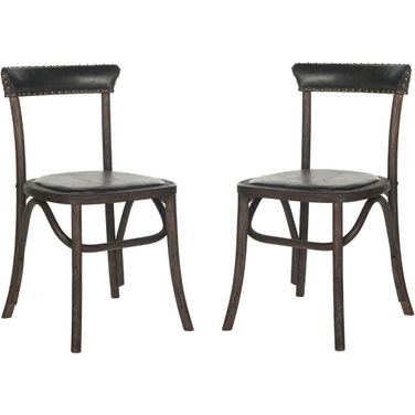 Kenny Antique Black and Dark Umber 19 Inch Side Chair with Brass Nailhead Detail Set of 2