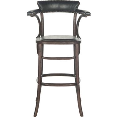 Kenny Antique Black and Dark Umber Bar Stool with Brass Nailhead Detail