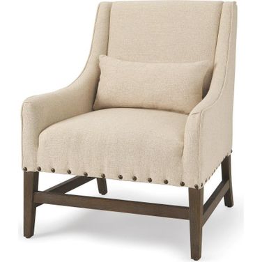 Kensington Cream Upholstered With Medium-Brown Solid Wood Accent Chair
