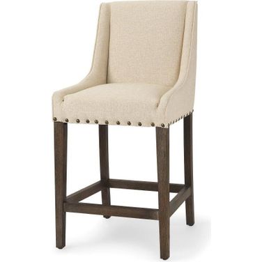 Kensington Cream Upholstered With Medium-Brown Solid Wood Bar And Counter Stool